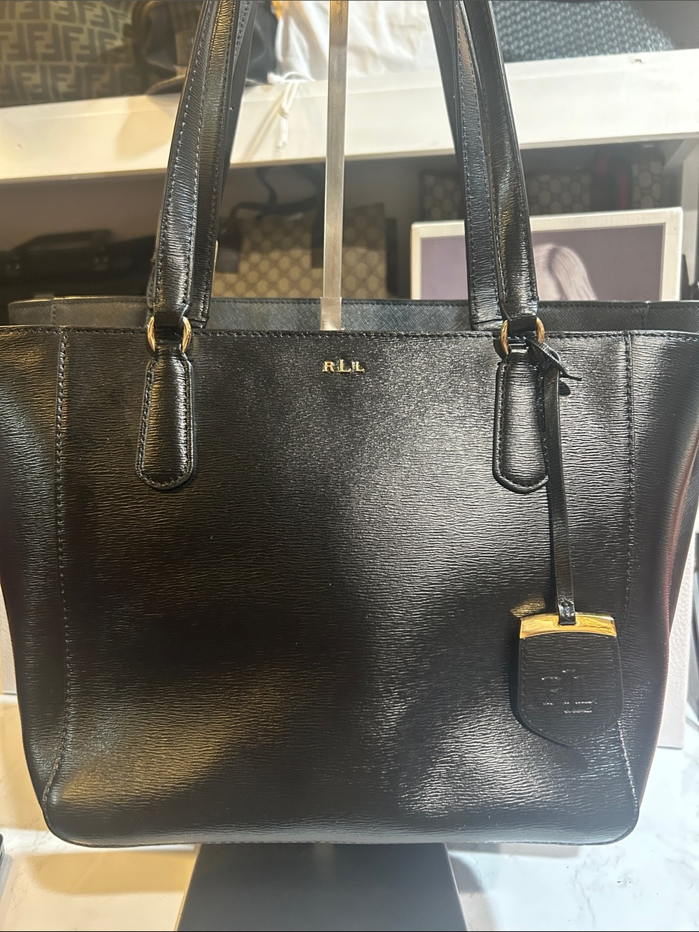 Lauren Ralph Lauren Black Leather Tote Bag - Logo - Picture 2 of 6